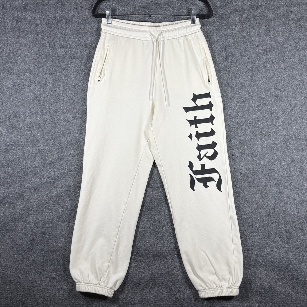 Faith Connexion Spell Out Jogger Sweatpants Off White Mens Size Small #2948